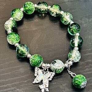 Green Glass Bead Butterfly Bracelet